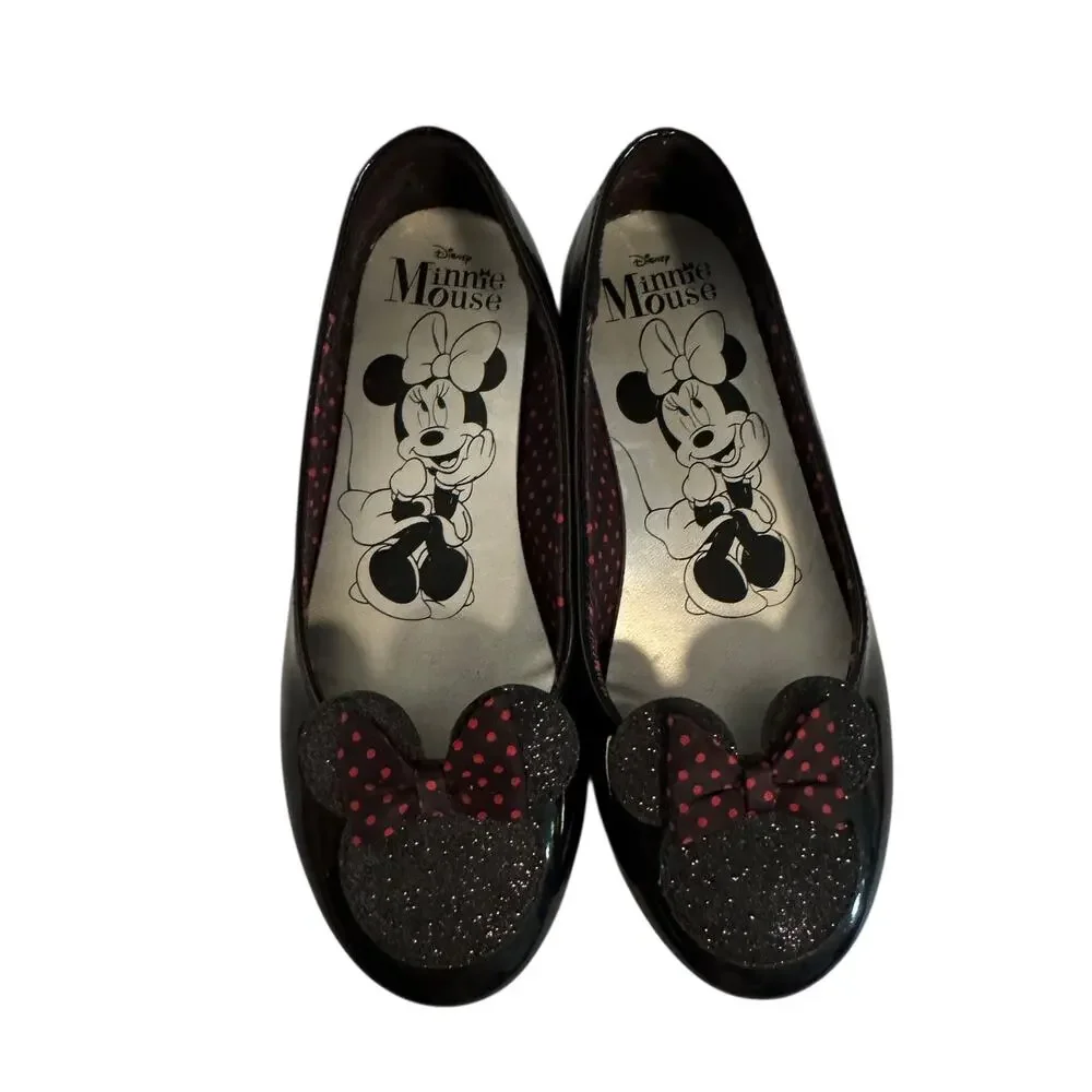 Disney Minnie Mouse Girls Slip-On Shoes Size 13 Black Bow Ballet Flats